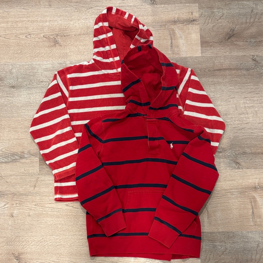 Mini Boden Polo Ralph Lauren Red White Navy Striped Hoodies 9 10 12